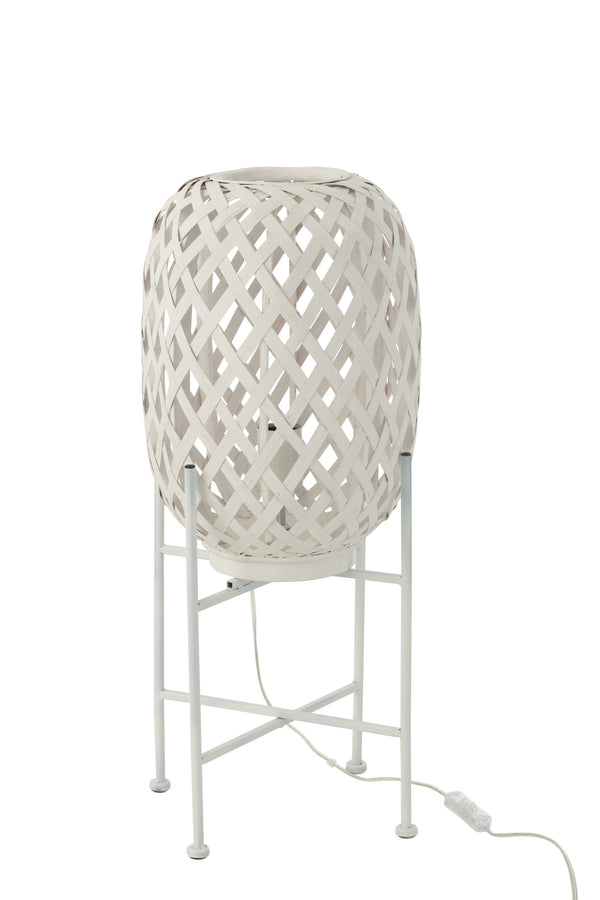 Elegante Stehlampe aus Bambus in edlem Weiß - 70 cm Höhe mit Metallgestell