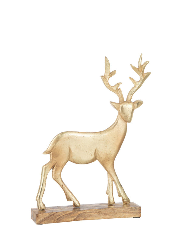 Handmade reindeer decor 'Golden Elegance' on a wooden base, aluminum, gold, 32cm height 