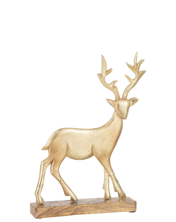 Handgemaakt rendierdecor 'Golden Elegance' op houten voet, aluminium, goud, 32cm hoog 