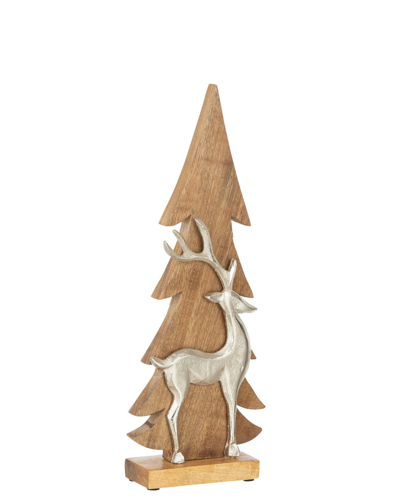 Weihnachtsbaum Cota Hirsch - Elegante Aluminium Skulptur auf Holzbasis, 42cm - Festliche Weihnachtsdekoration