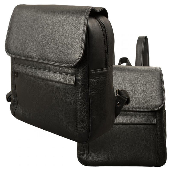 Stable flap backpack made of cowhide nappa leather in black