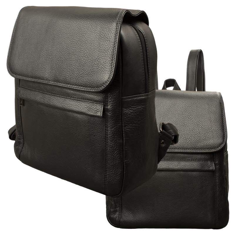 Stable flap backpack made of cowhide nappa leather in black