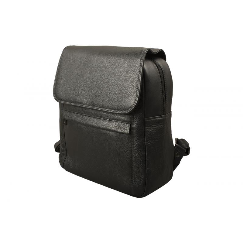 Stable flap backpack made of cowhide nappa leather in black