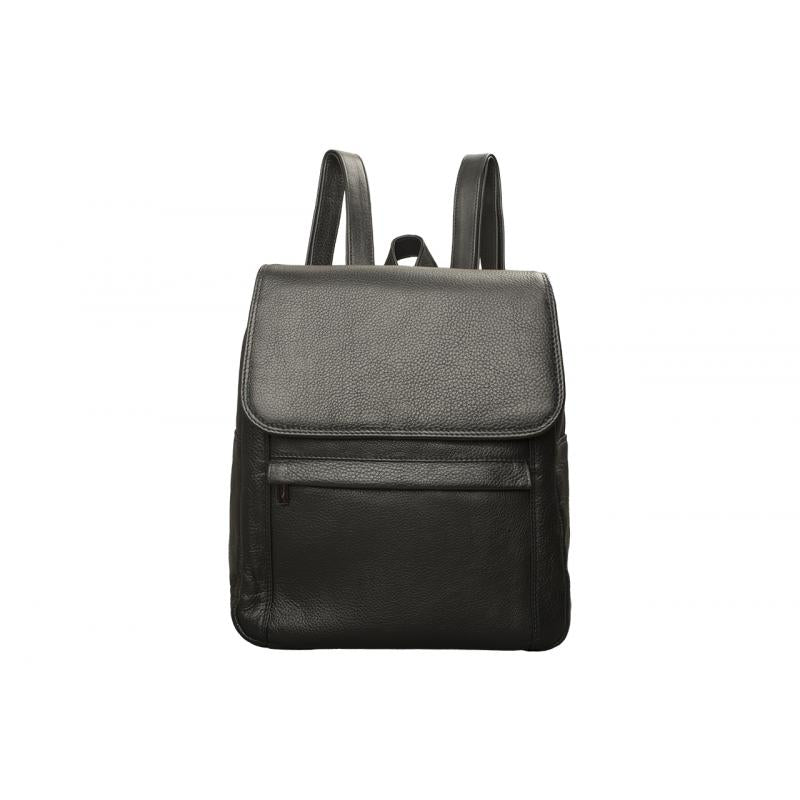 Stable flap backpack made of cowhide nappa leather in black
