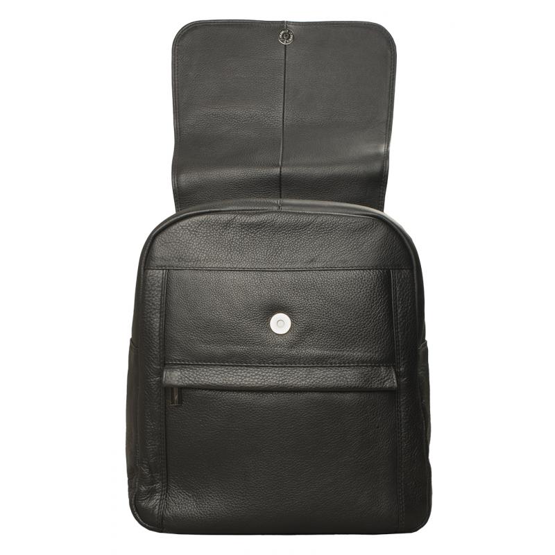 Stable flap backpack made of cowhide nappa leather in black