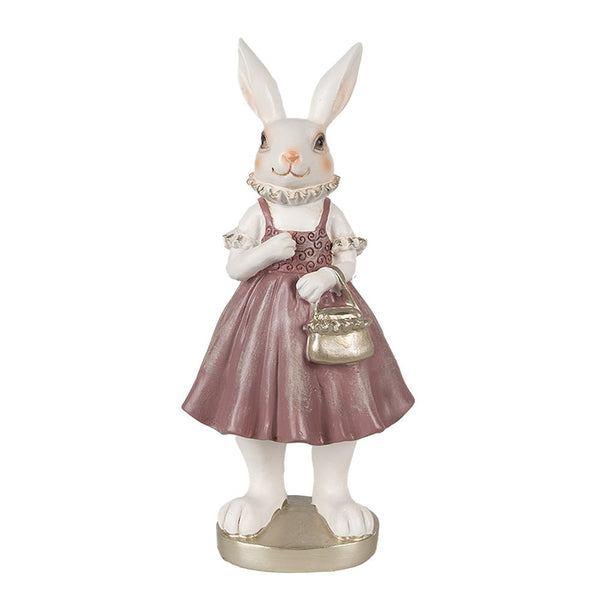 Decorative statue rabbit white pink 12x10x27 cm