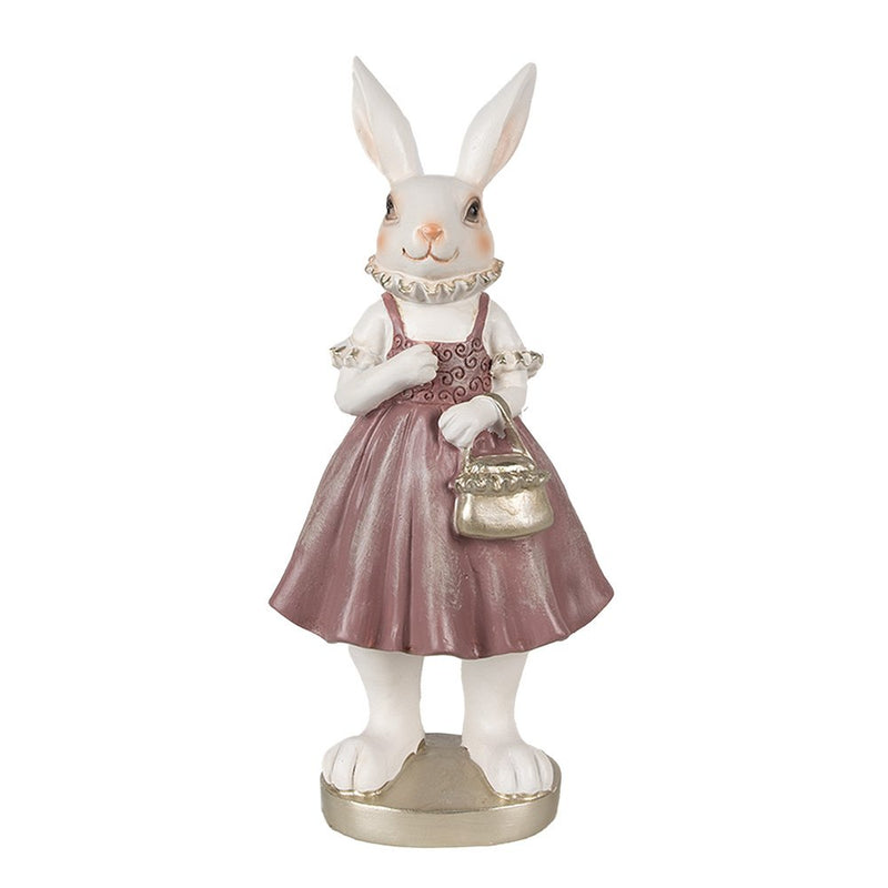 Decorative statue rabbit white pink 12x10x27 cm