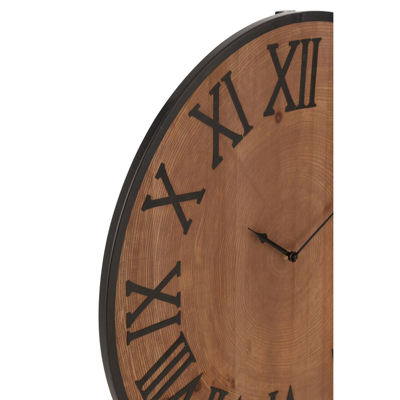 Round wall clock made of wood and iron, 60 cm in natural look
