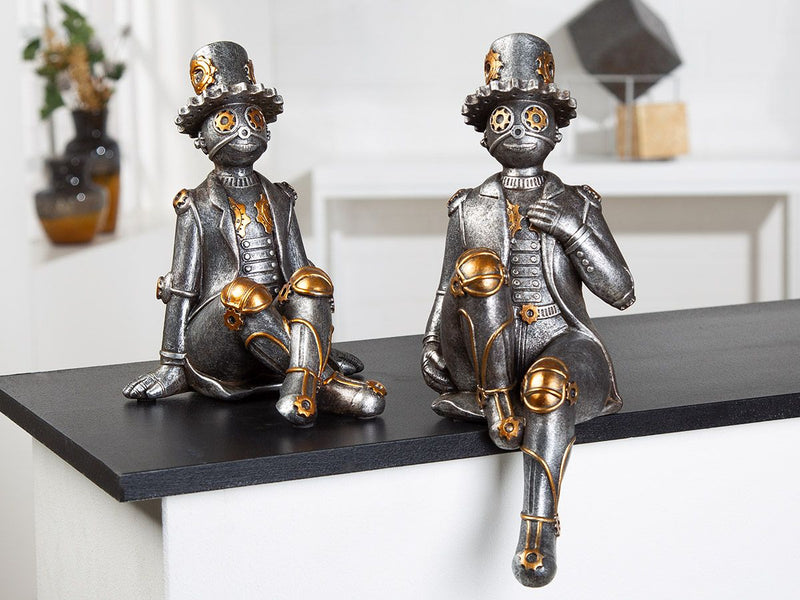 Set van 2 Poly Steampunk Sculpture Edgers 'Tin Man' - Uniek design in zilver en koper