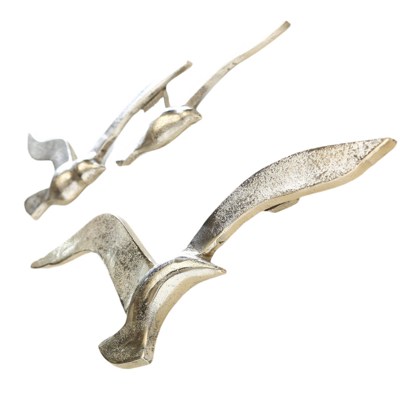 Silver wall object bird set made of aluminum - 2-piece maritime decoration
