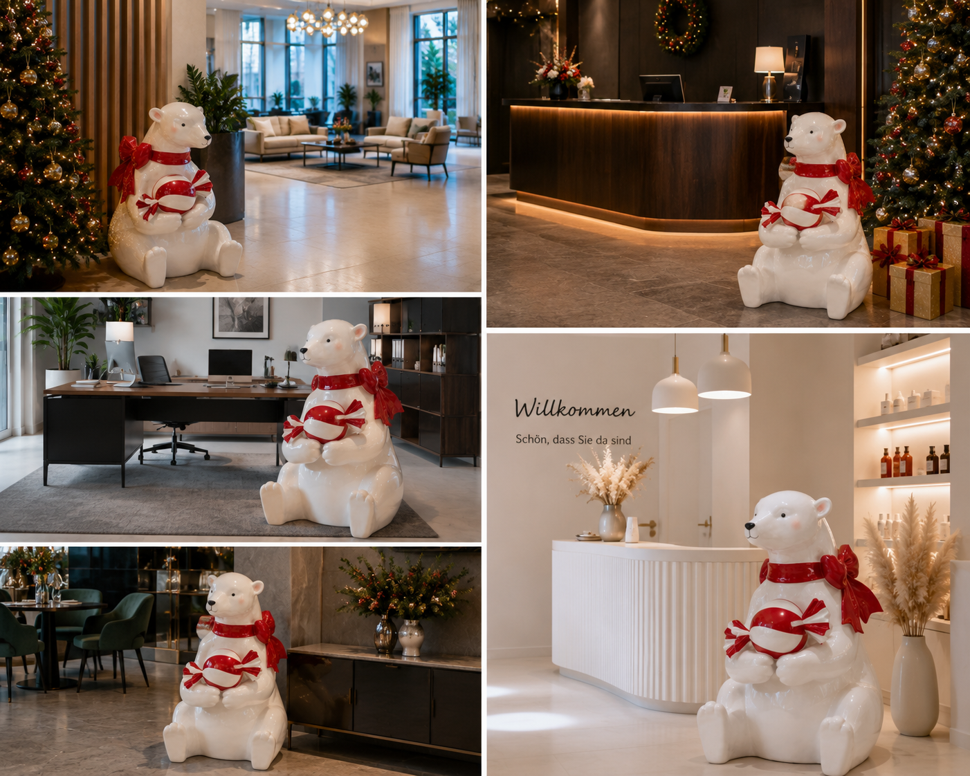 XXL Deko Eisbär Candy Noel Sitzend mit Süßigkeiten Weiß Rot 108 cm