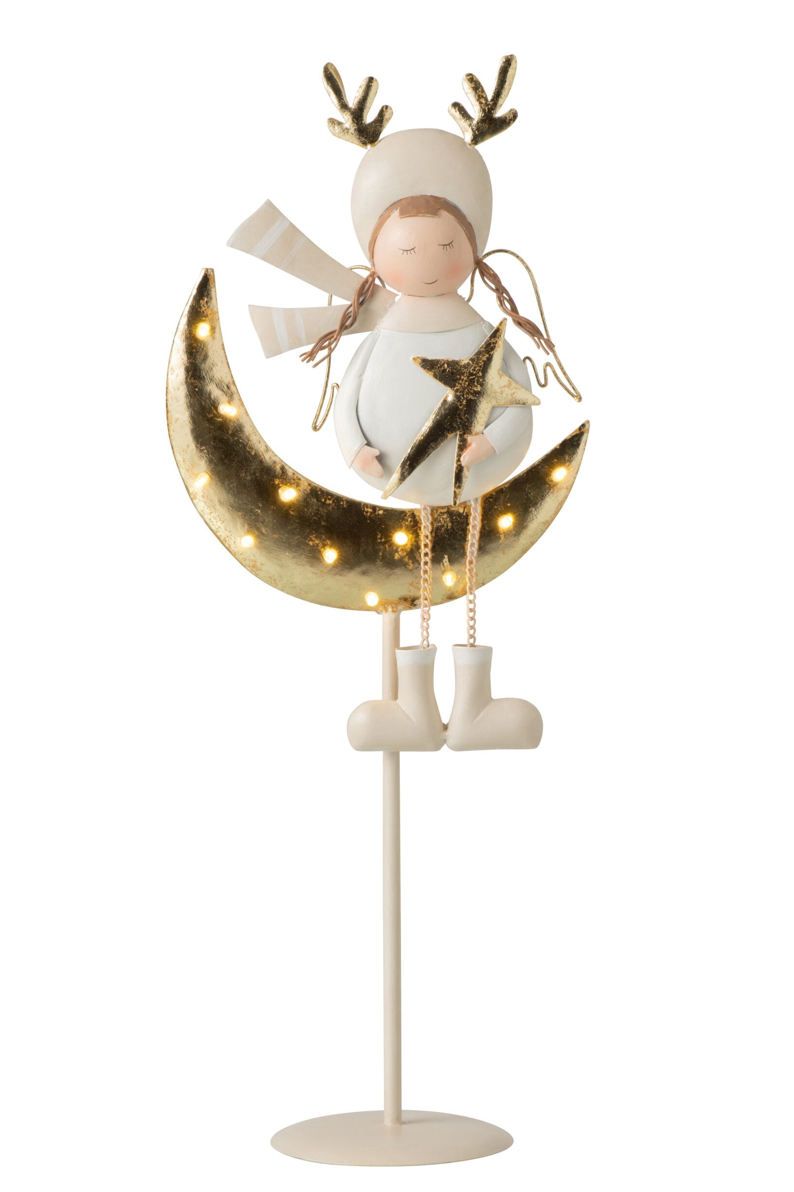 LED Weihnachtsfigur Stella auf Mond in Weiß und Gold