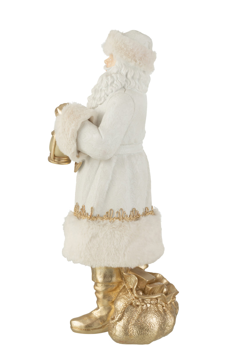 Hand Painted Santa Claus with Golden Lantern and Gift Bag - Festive Elegance 