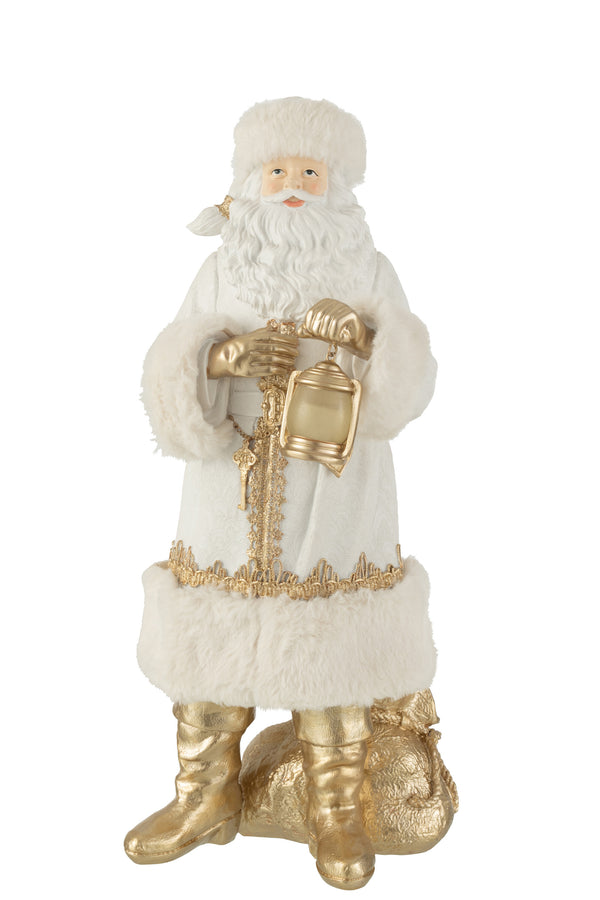 Handgeschilderde kerstman met gouden lantaarn en cadeauzakje - feestelijke elegantie 