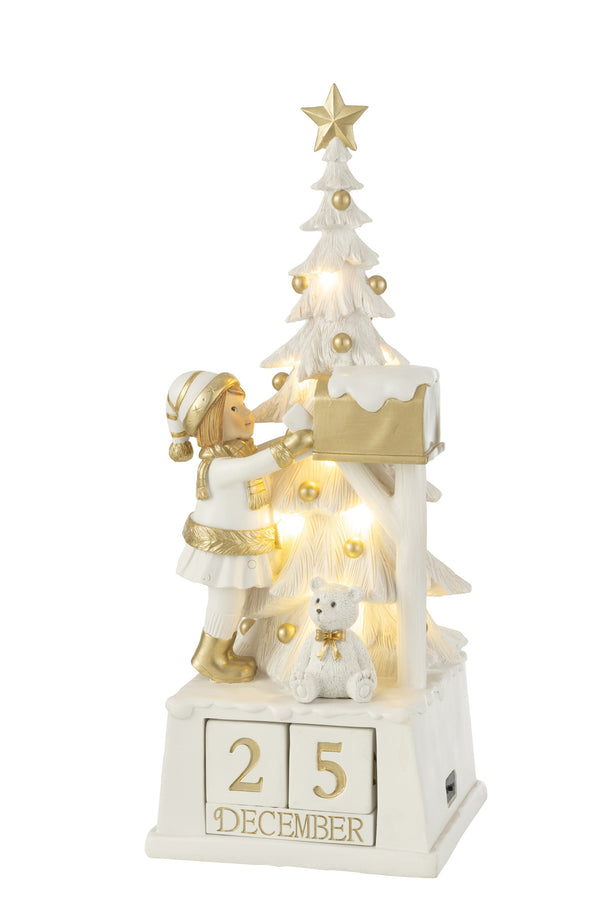 Handgefertigter Weihnachtsbaum Kalender in Weiß und Gold - Poly Kunstwerk