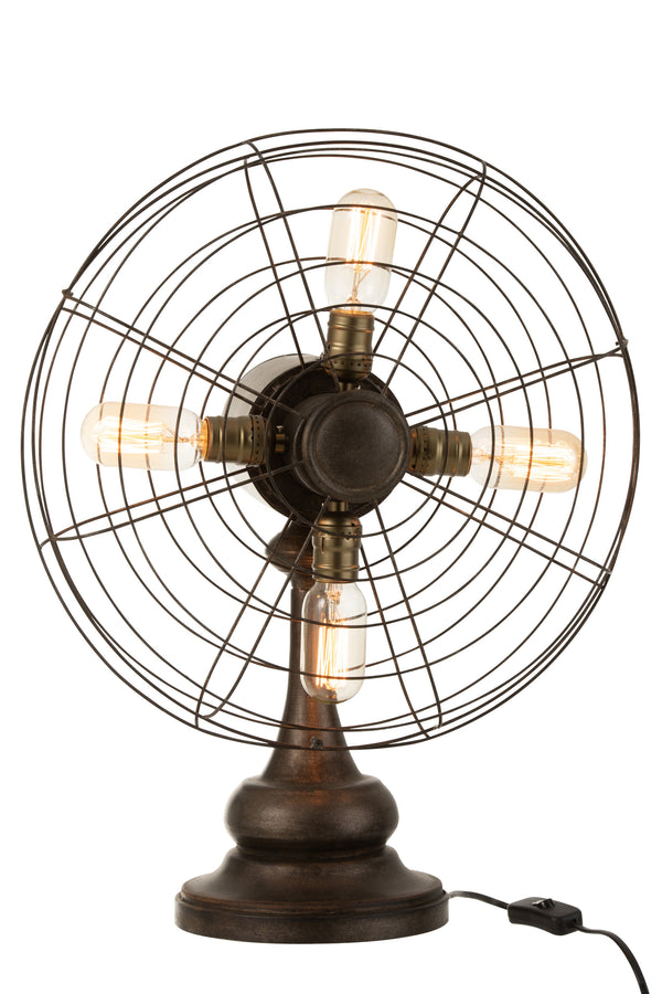 Antieke tafelventilator met geïntegreerde lampen: een vleugje vintage in bruin metaal