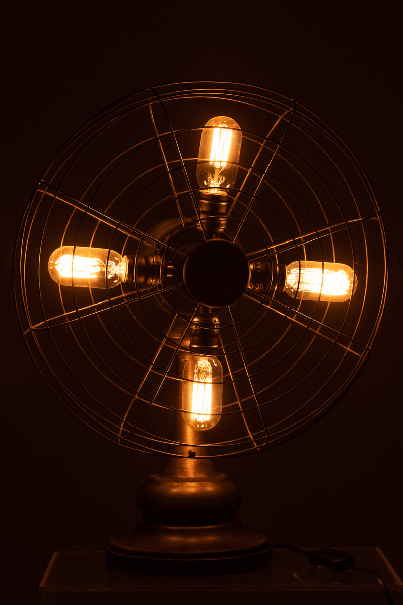 Antique table fan with integrated lamps: a touch of vintage in brown metal