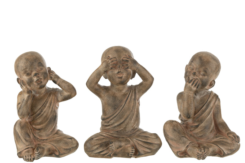 Set van 3 XXL Monks Horen, Zien, Zwijgen Weerbestendig in bruin