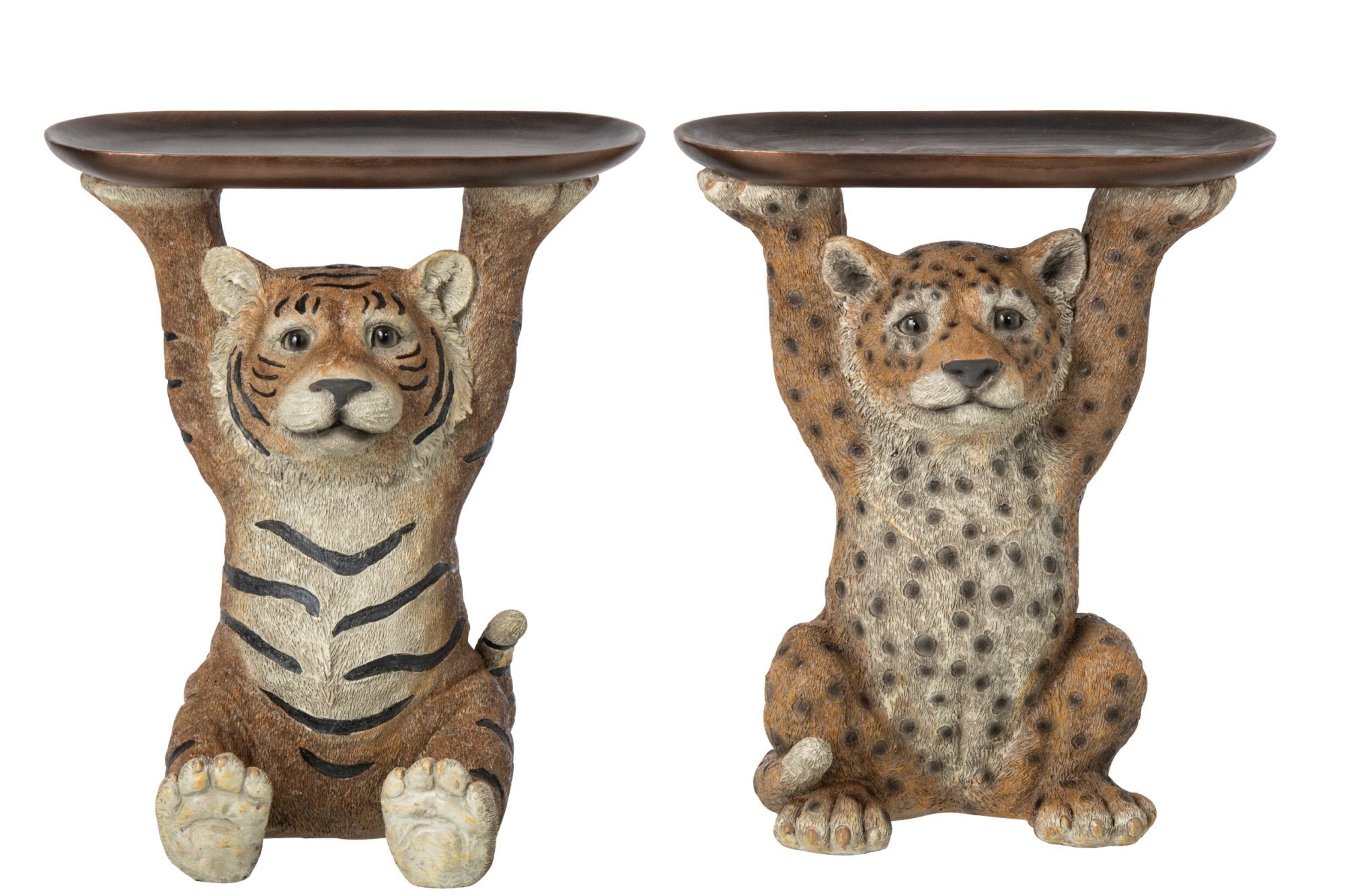 Deko Tier Beistelltisch Set Tiger und Leopard mit Ablage