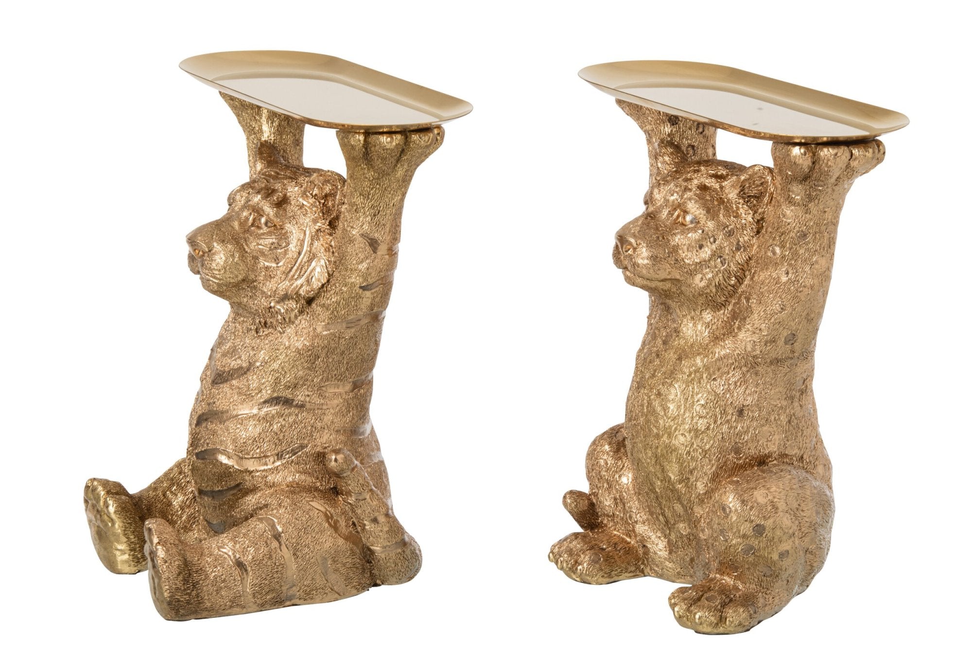 Deko Tier Beistelltisch Set Gold Tiger und Leopard mit Ablage