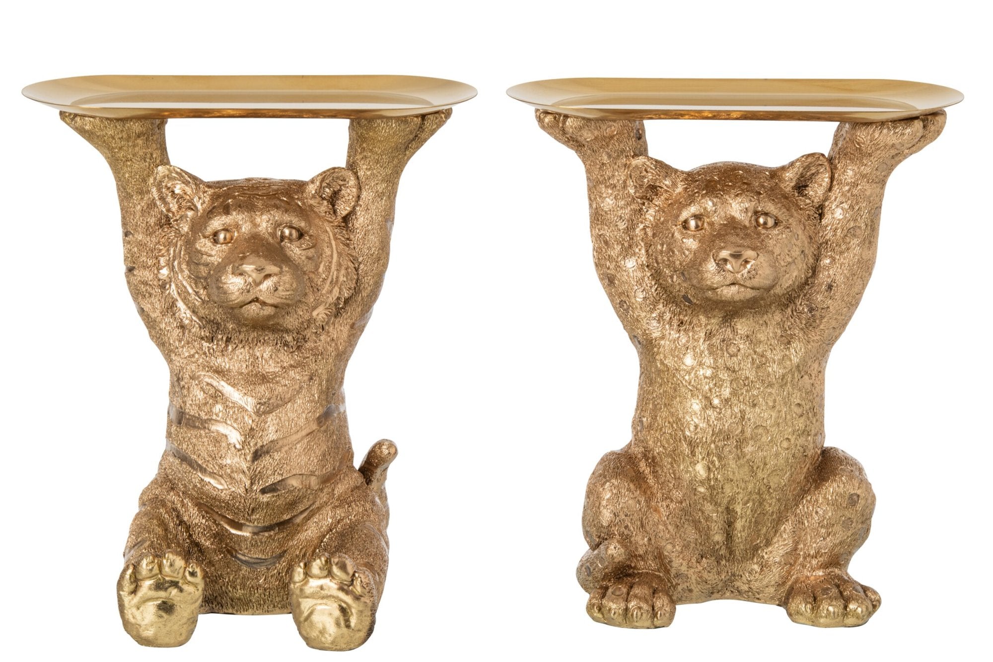 Deko Tier Beistelltisch Set Gold Tiger und Leopard mit Ablage