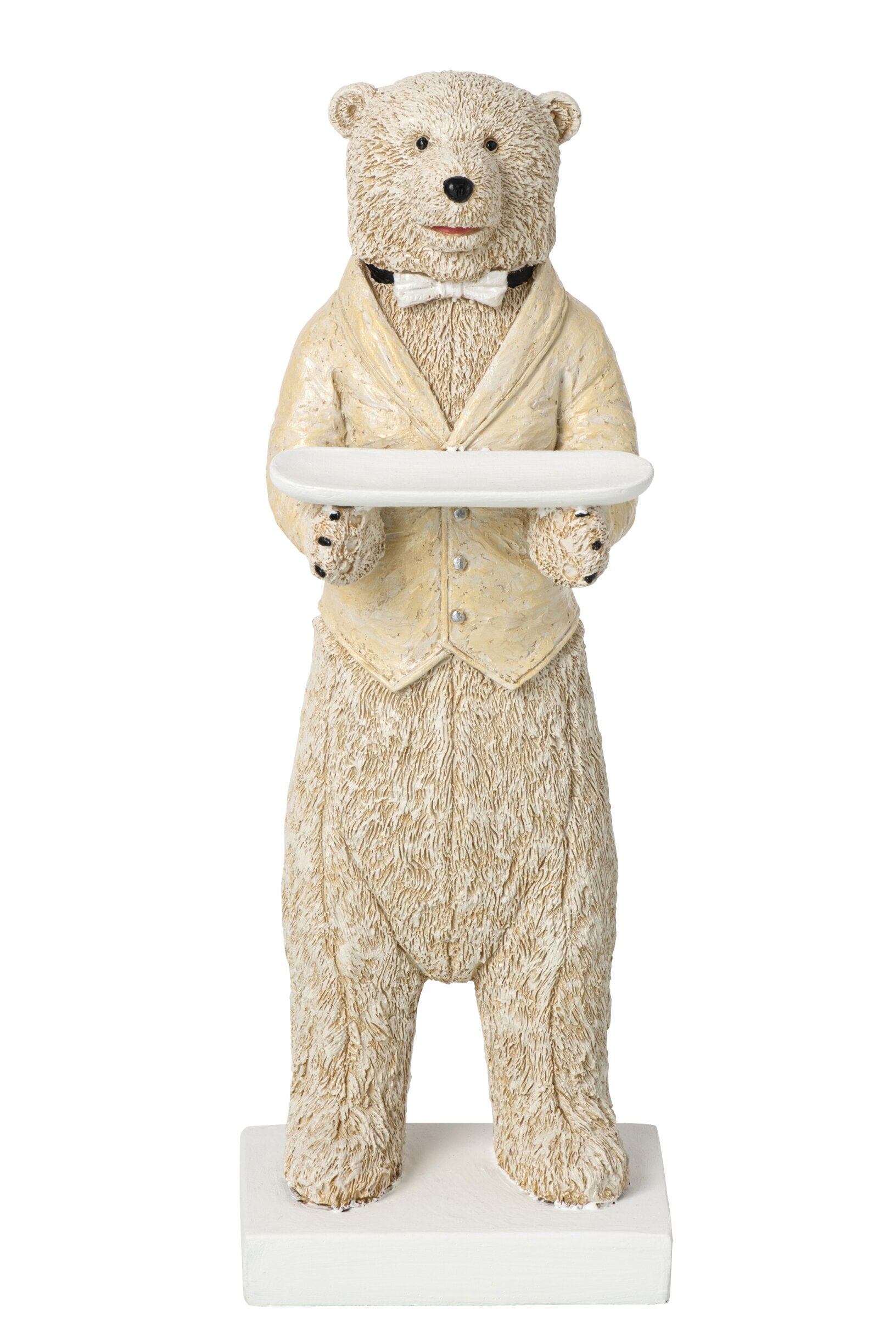 XXL Bär Kellner in Beige Weiß mit Serviertablett Höhe 180cm