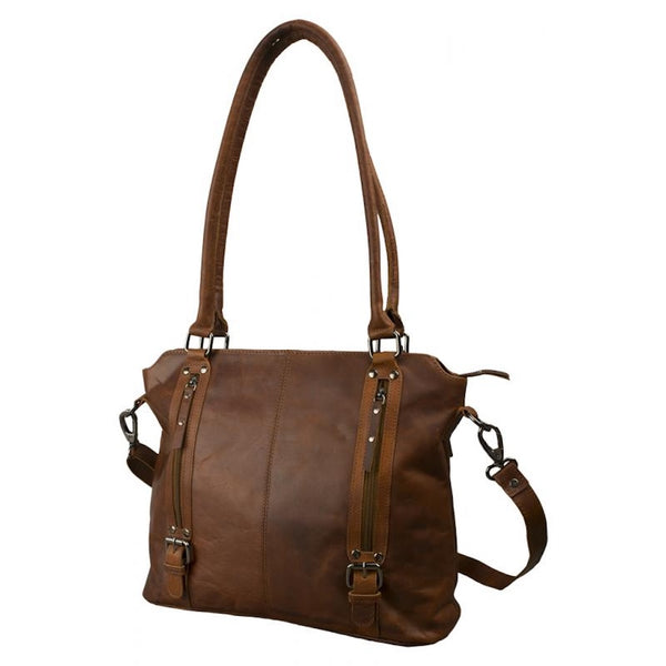 Henkeltasche Vintage Belle Büffel Leder Braun 36cm Umhängetasche