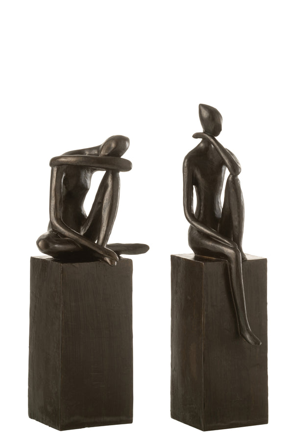 Elegant Duo Dark Brown Pedestal Poly Figures (Set of 2)