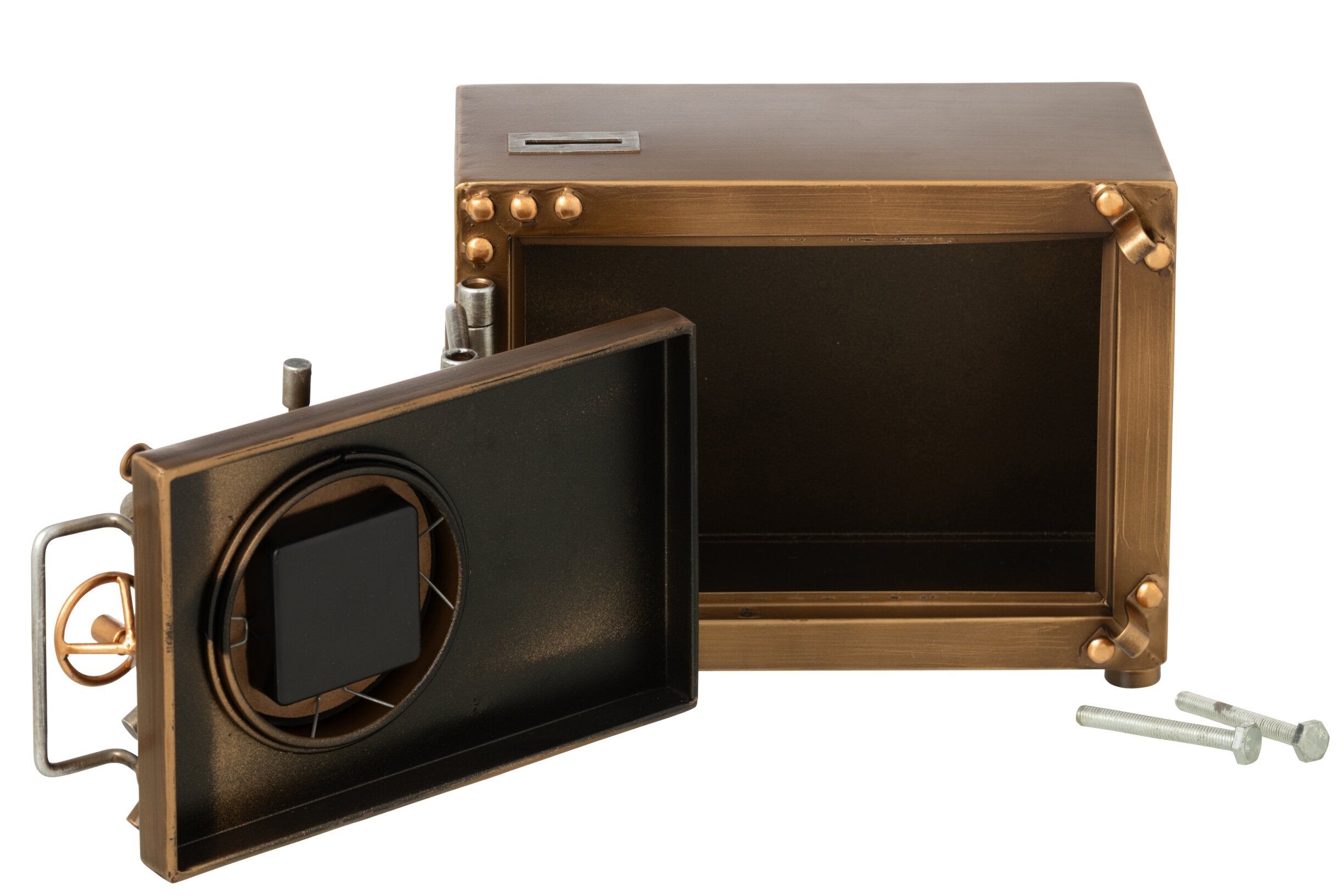 Tischuhr Tresor Design Metall Gold Vault Time