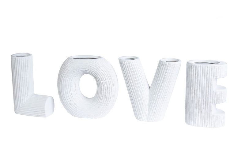 5 Piece Ceramic Vase Assortment 'Love' Series - Textured Vases in White