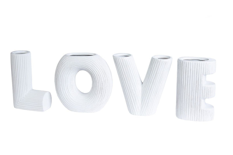 5tlg Keramik Vasen Sortiment 'Love' Serie - Strukturierte Vasen in Weiß