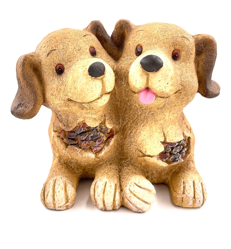 Planter dog couple decorative flowerpot 31 cm magnesia