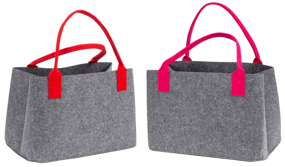 Filztasche Lieblingsbegleiter grau mit farbigen Henkeln 40 cm