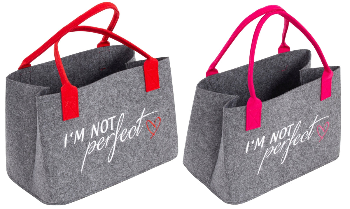 Filztasche Lieblingsbegleiter grau mit farbigen Henkeln 40 cm