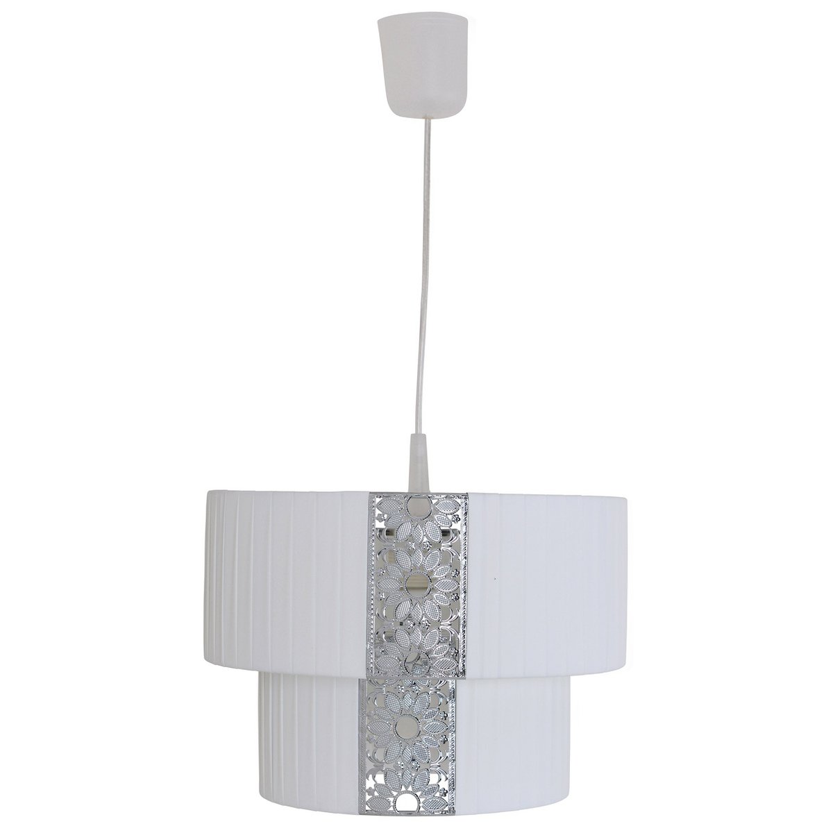 The chandelier "PORI" up to 120 cm high, Ø 30 cm, made of metal and polyester, color white, E27 socket