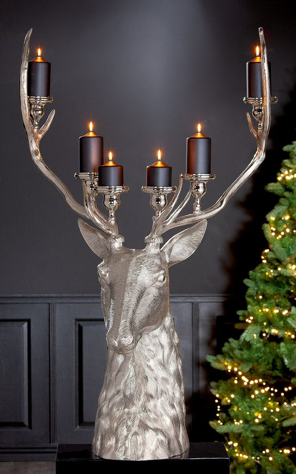 The Forest King - Luxe aluminium hertenbeeld en kandelaar voor een rustieke sfeer