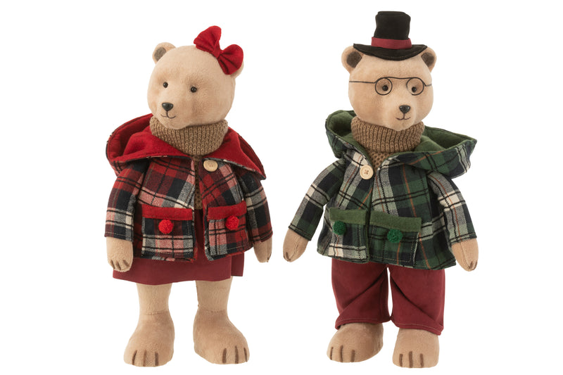 2er-Set Stehende Bären Junge & Mädchen in Mode - Textil in Grau & Rot