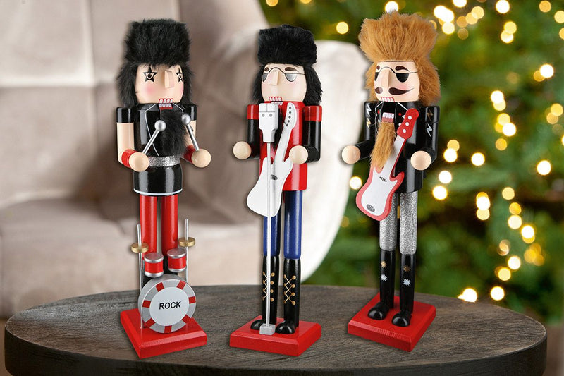 Rocker Nussknacker Set – 3er Set, 38 cm, Holz