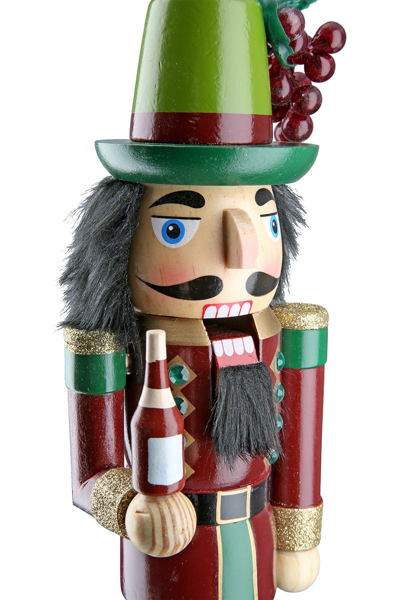 Notenkraker-wijnkenner-figuur - houten decoratie van 35 cm, set van 2