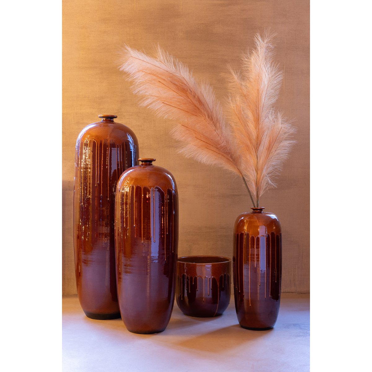 Planter Lee Terra Brown/Orange Glossy 26x28 cm