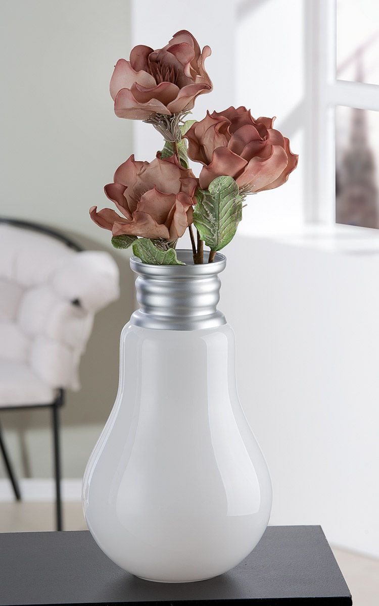 Glass vase "Retro" in white and silver