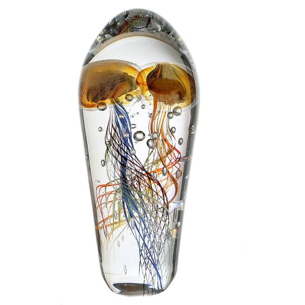 Handgemaakt glassculptuur Funny Medusa - kleurrijke kwal met koraaldetails, H. 25 cm