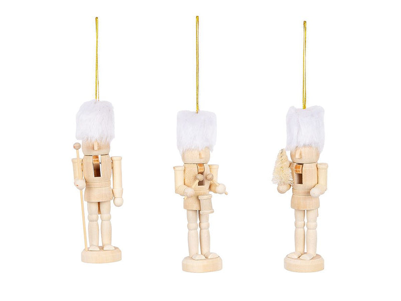 Nussknacker Hänger Norbert aus Holz mit Fellmütze – 6er Set, 13 cm Naturfarben