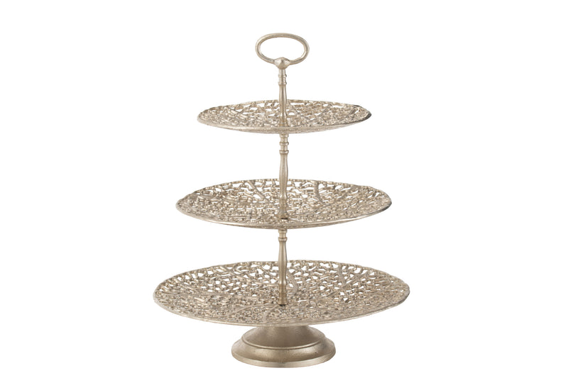 Etagere, metal, champagne, 3 levels, coral design