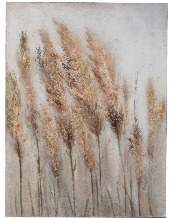 Handgeschilderd acryl schilderij - Tarwe in bruine en goudtinten op canvas met een houten lijst