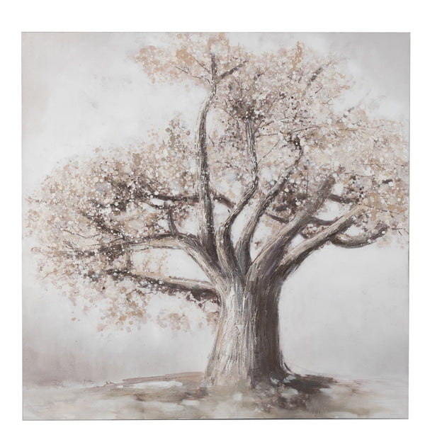 Hand-painted unique painting tree - exclusive canvas on wooden frame in brown and gold