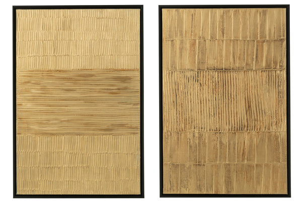 2-teiliges Handgemaltes Bild Streifenzauber Holz, Leinwand in Schwarz/Gold mit abstrakten Strichen