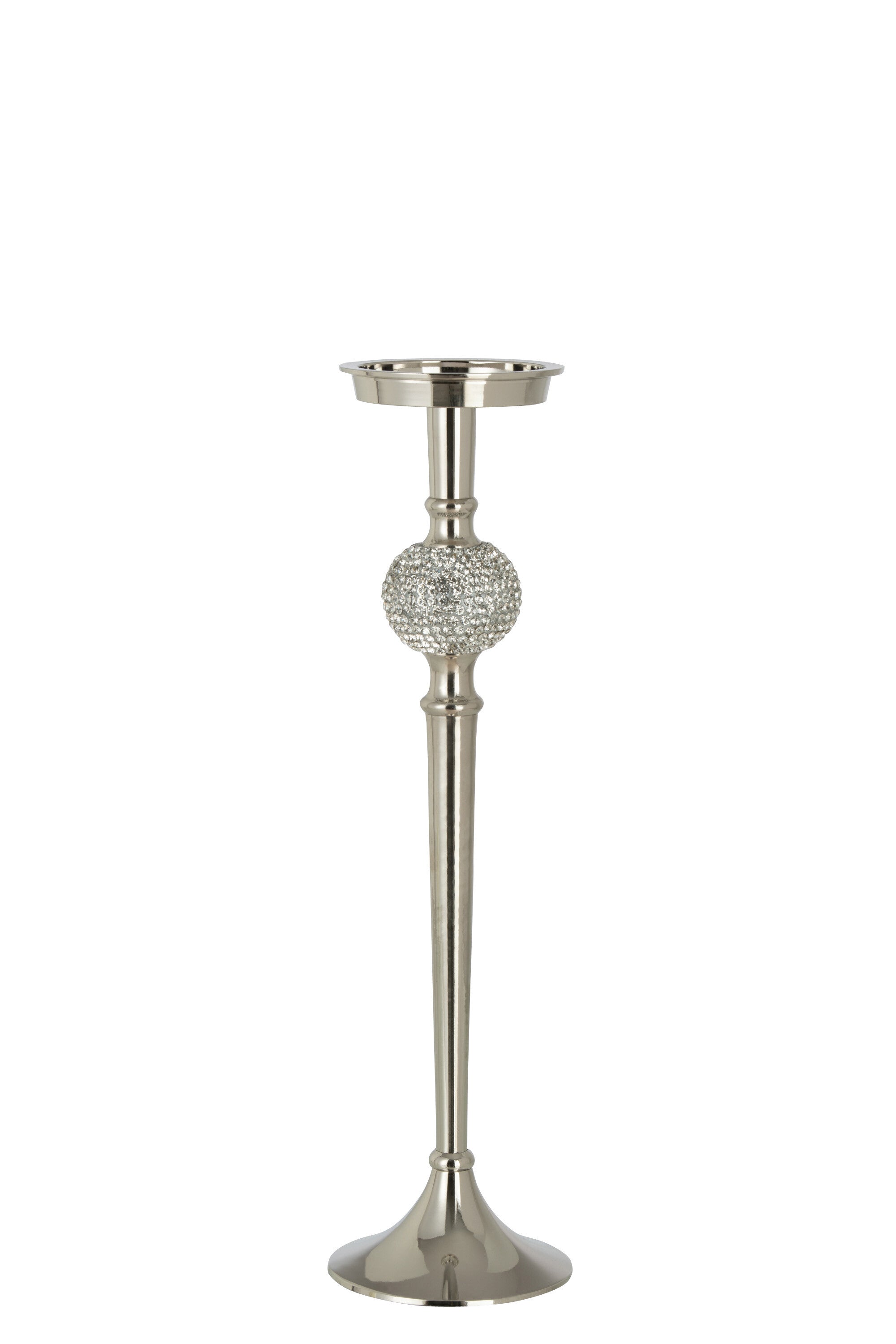 Candle holder on foot diamond ball aluminum silver – available in 3 sizes