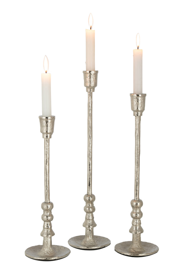 Set van 6 elegante kandelaars "Becca" in verschillende maten, aluminium, zilver