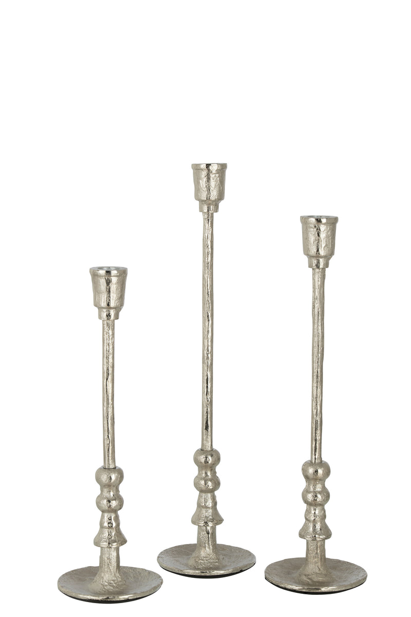 Set van 6 elegante kandelaars "Becca" in verschillende maten, aluminium, zilver